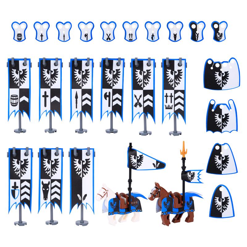 Medieval Military War Army Castle Knight Soldier Figures Building Blocks Weapon Cloak Helmet Shoulder Armor Flag Warrior Shield