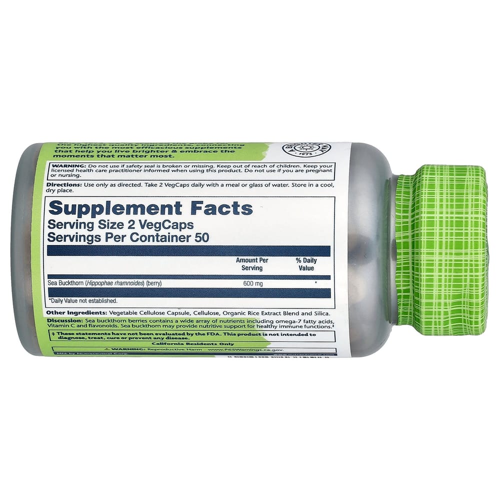 Solaray True Herbs Sea Buckthorn 600mg Veggie Capsules, 100 Count (300mg per Capsule)