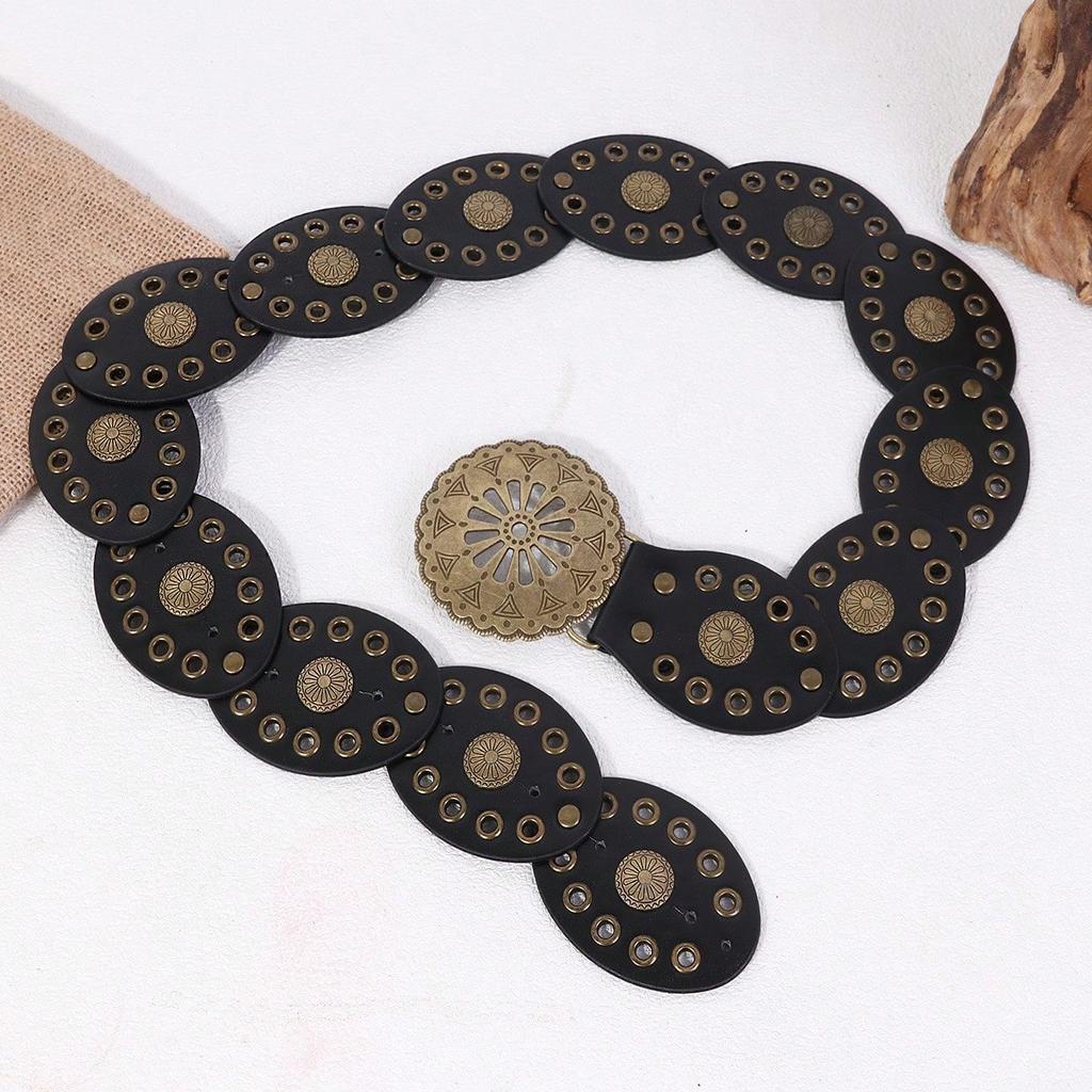 European and American Style Lace-up Ethnic Waistband for Women, Bohemian Retro Leather Belt