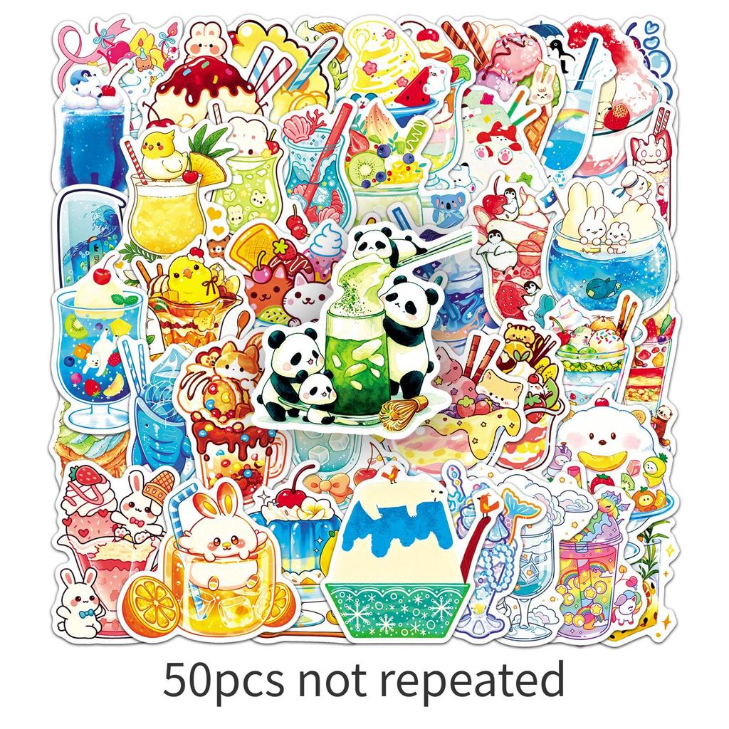 50 Adorable Summer Ice Cream & Fruit Juice Waterproof Stickers for Milk Tea Cups
