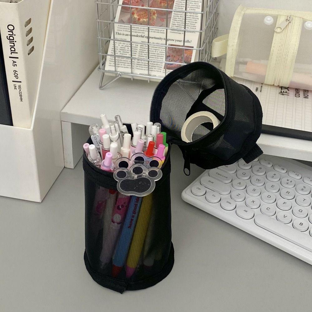 Simple Mesh Pencil Case Portable Mesh Pen Holder  Bag Stationery Storage Organizer  Back To School