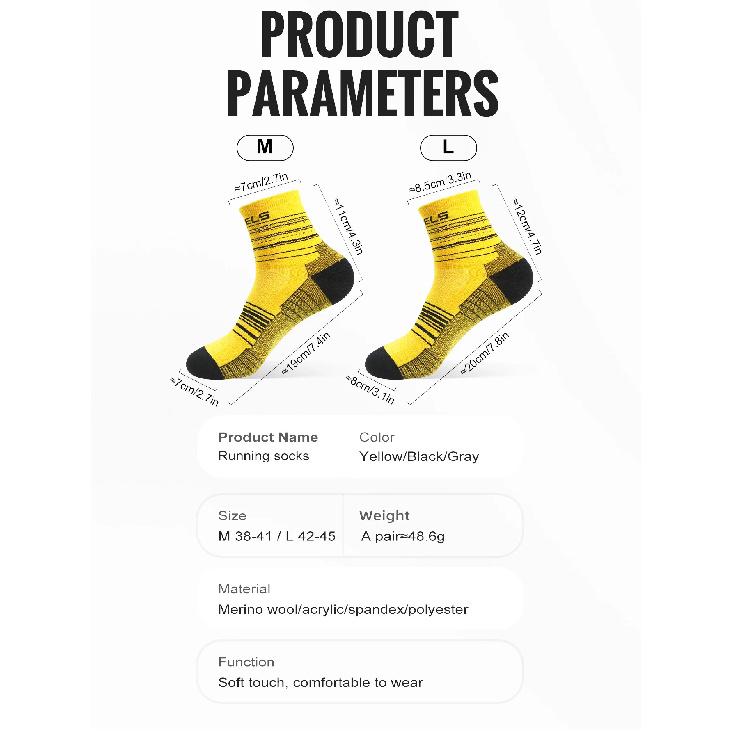 WRELS 1/3Pairs Merino Wool Running Socks Compression Support Thick Cushion Wool Socks For Running Hiking Moisture Wicking Socks