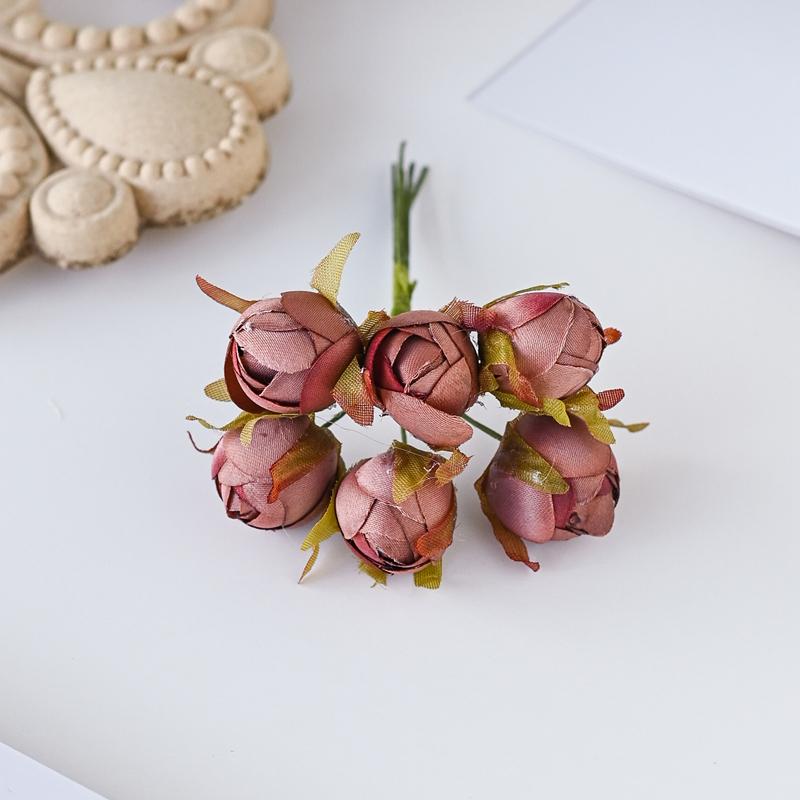 6Pcs Bouquet Multicolor Silk Roses Bouquet Vases for Home Decor Wedding Decorative Flowers Wholesale Christmas Wreath Scrapbook