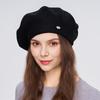 A Women's Beret Knitted Woolen Hat with Autumn and Winter Thick Ear Protection Wool Hat and Shiny Diamond Decoration