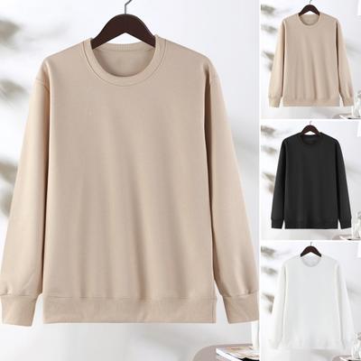 Unisex Herbst Winter Sweatshirt Rundhals Langarm Elastische Faden Manschette Reine Farbe
