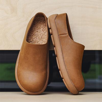 Moda Tamancos de Camurça Tamancos com Solado de Cortiça para Homens Sapatos Muller de Couro Macio Tamancos Deslizantes Chinelos de Praia Meio Tamanco Masculino Estiloso Flats Preguiçosos Confortáveis