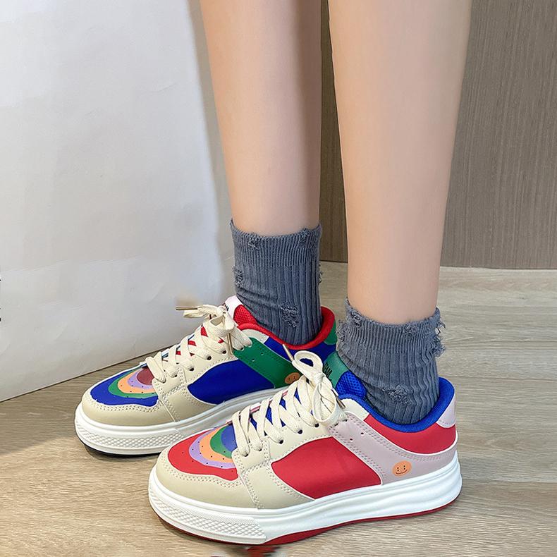 

Женские туфли Mandarin Duck, туфли цвета радуги белого цвета, популярные в Интернете повседневные туфли для скейтбординга, цветная кожаная поверхность, толстая подошва, модные 40 разноцветный