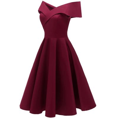 Women's Vintage Off Shoulder Bardot Midi Prom Dress Sateen Skater Midi Classic Little Black Dress Evening Party Cocktail Wedding Guest Occasion Outfit
