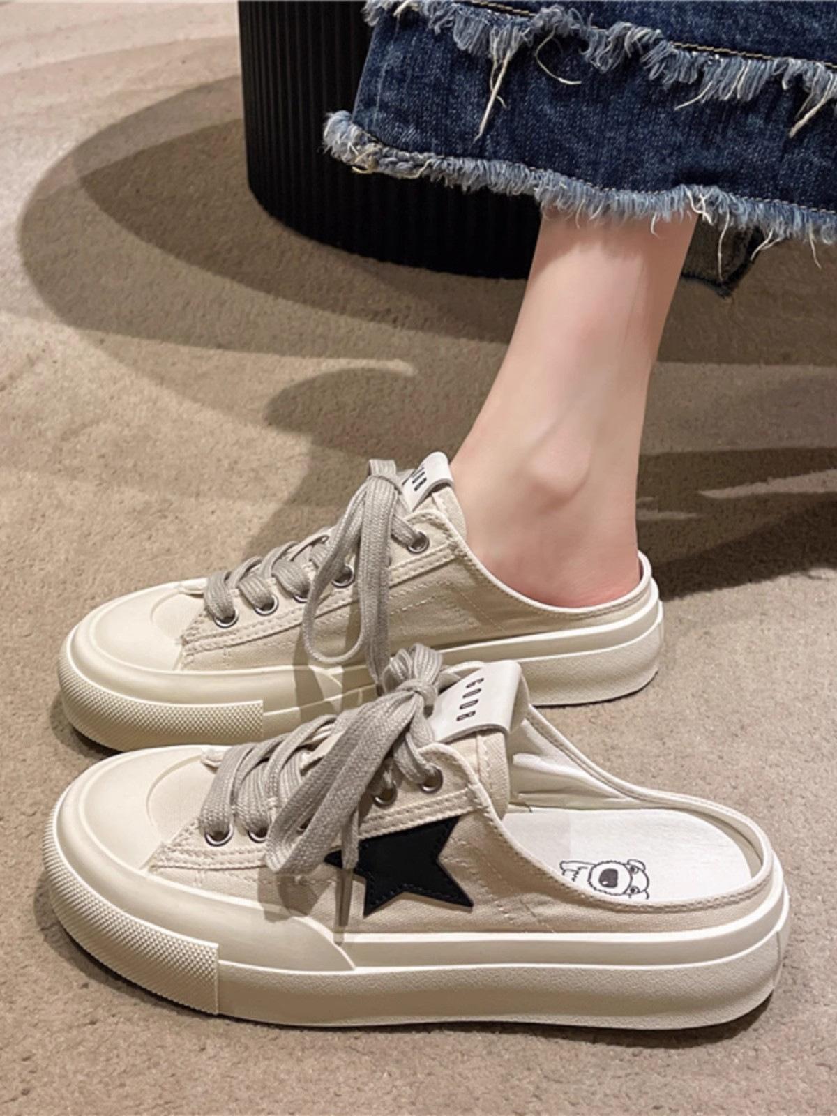 

Baotou half slippers women s 2025 new spring outer wear casual canvas shoes without heel versatile lazy platform ins 35