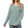 Women's Fashionable Solid Color V Neck Long Sleeved Casual Pullover T-shirt Top