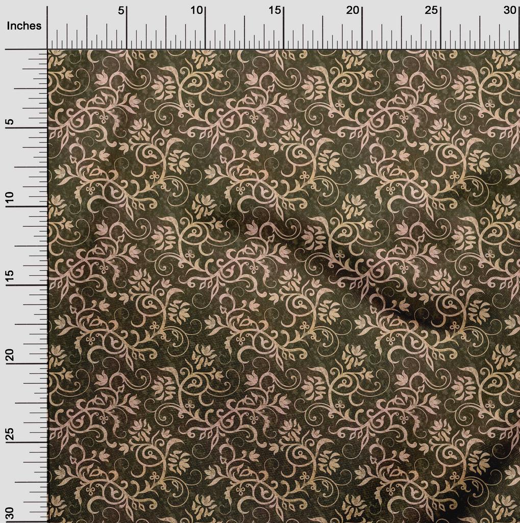 oneOone Cotton Flex Dark Olive Green Fabric Asian Batik Floral Fabric For Sewing Printed Craft Fabric By The Yard 40 Inch