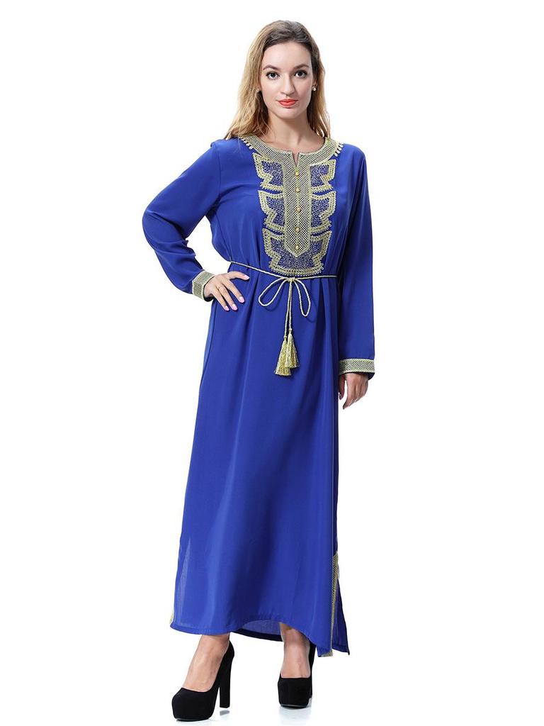 Gold Flower Long Sleeve Women's Robe Dress, TH919