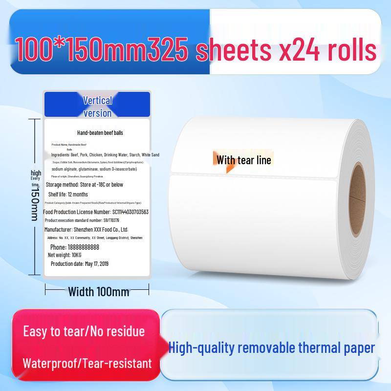 Waterproof Synthetic Thermal Label Paper 60x40 - Freezer Safe, Self-Adhesive, Durable