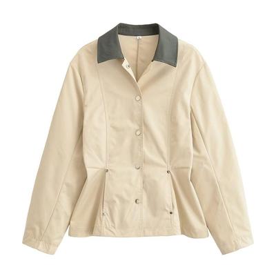 Women's Color Block Patchwork Collar Jacket - Apricot Casual Outerwear