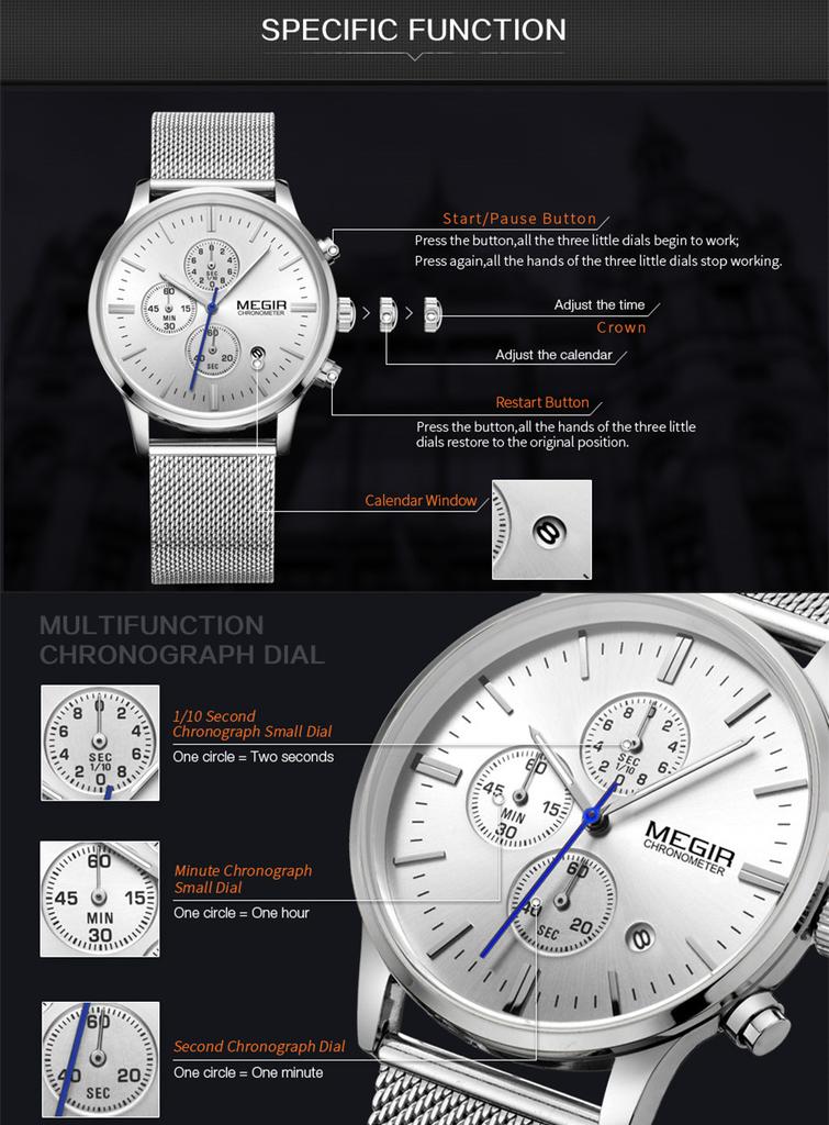 MEGIR Men's Watch Top Brand Luxury Quartz Wristwatch Waterproof Male Business Chronograph Clock Date Relogio Masculino 2011