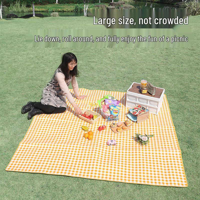 

Thickened Outdoor Moisture-Proof Picnic and Camping Mat Yellow Plaid 200x100 with Bag