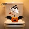 Creepy Halloween Toilet Decorations Sticker, Ghost And Skeleton Print Decals, Waterproof PVC Easy Lid Covers Peel Stick Spooky Stickers, for Bathroom