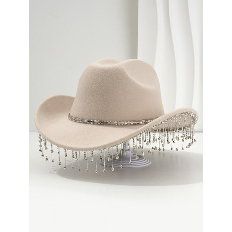 Unique Sweet Party Hat With Square Rhinestone Chain Tassel Music Events