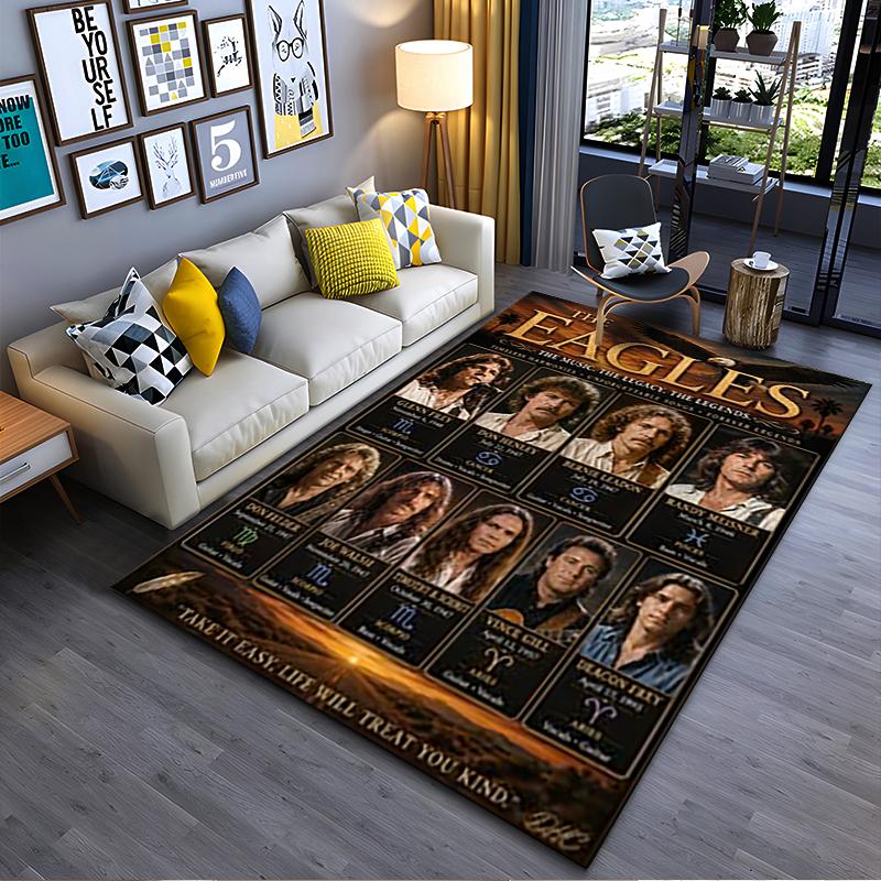 Pop Culture Area Rug, The Eagles Band Members Birth Signs Poster, Man Cave Decor, Non-Slip Mat