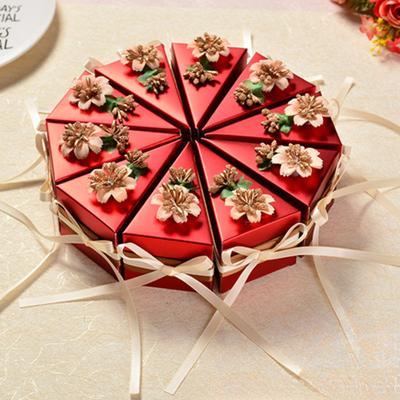 10pcs Triangle Cake Shaped Candy Boxes with Flower Bowknot Chocolate Candy Gift Box Party Favors for Bridal Shower Wedding Birthday Party