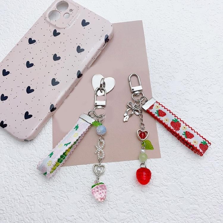 Sweet Ribbon Strawberry Keychain Pendant Cute Decoration Pendant Bone Charm