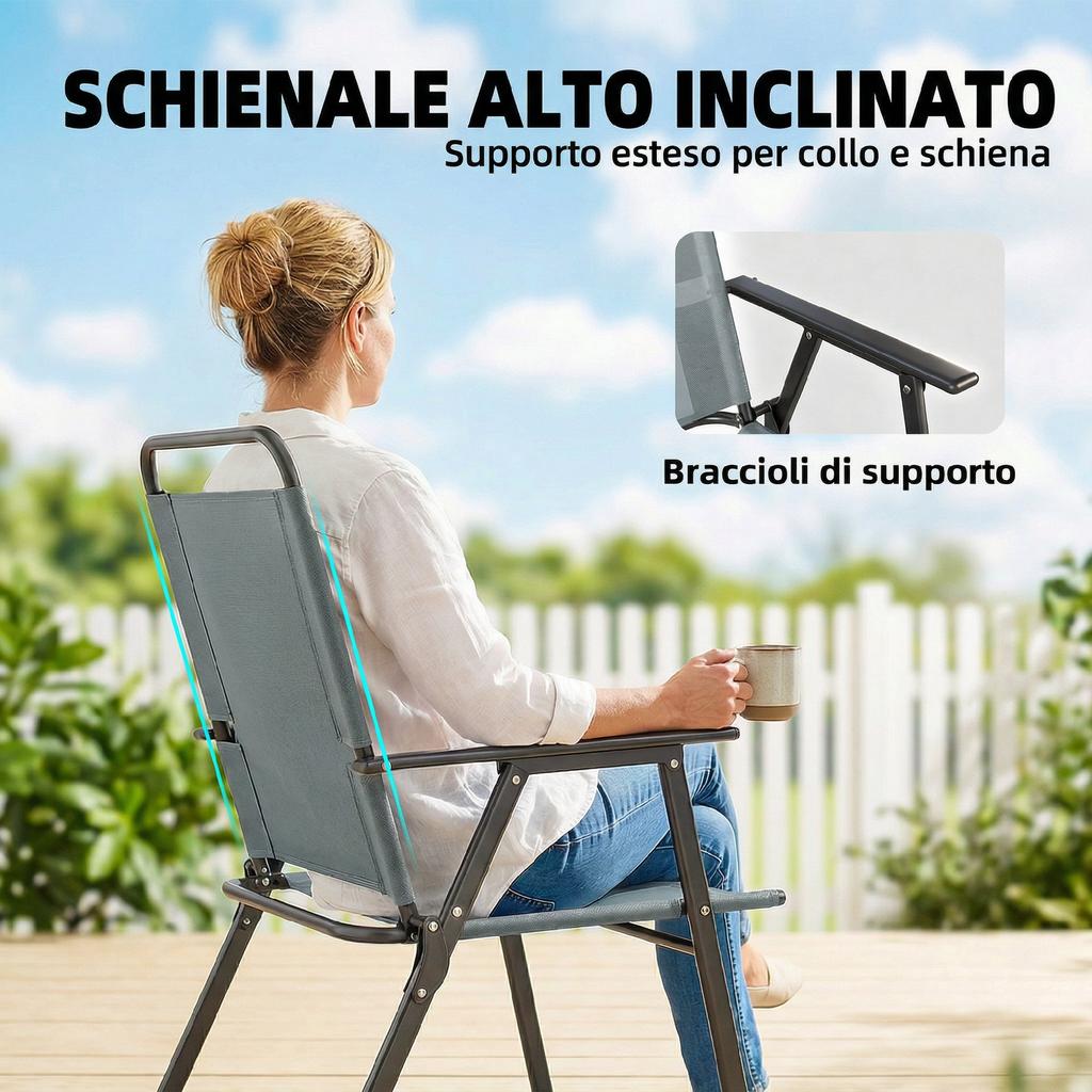 Folding Garden Chairs, Set of 2 Camping Chairs with Mesh Seat, Grey