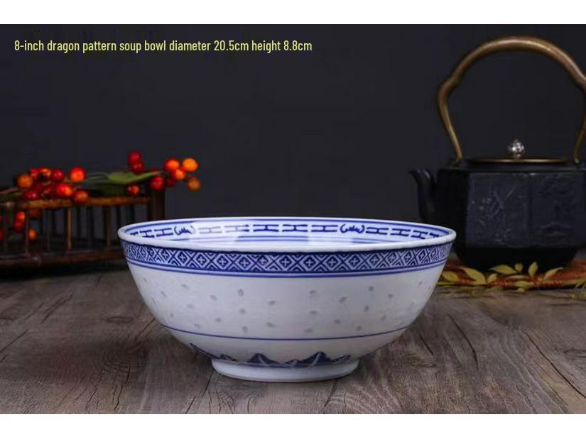 Niebiesko-biały porcelanowy zestaw miseczek Linglong w stylu retro (4-10 cali) – Idealny do ryżu, zupy lub makaronu.
