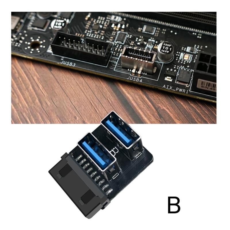 Double Port USB3.0 Adapter Converting 19 pin Motherboard Connector to 2 Type A Female Port Fast Data Transfer Flexible