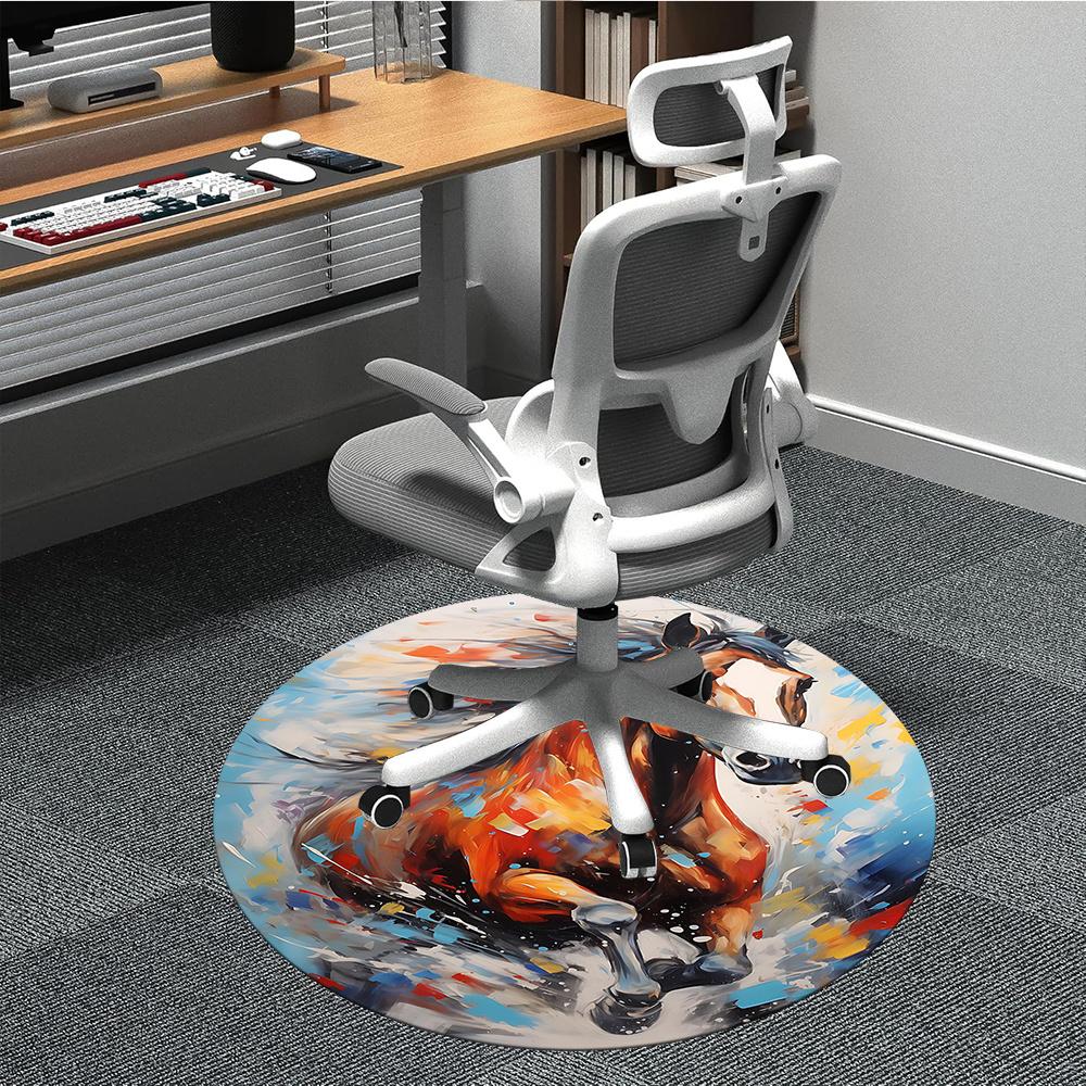 

1pcHorse Painting Office Round Area Rug, Indoor Mat Suitable ForOffice, Under Office Chairs Bedroom Living Room Home Decor, Room Deco 032 80cm by 80cm