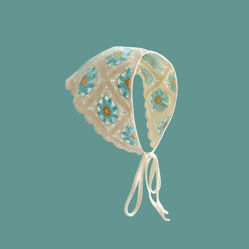 Daisy Knit Triangle Headscarf - Pure Cotton French Countryside Style Hairband for Women