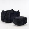 Giant Bean Bag Chair for Adults &Kids Faux Fur Sofa Chairs with Pillow &Ottoman, Comfy Reading & Gaming Beanbag Couch for Bedroom Living Room, Black