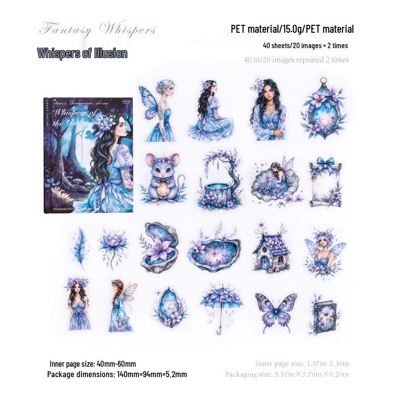 Sugar Poem PET White Ink Retro Sticker Pack: Muse s Illusory Realm - 40 Dreamy Scenery Stickers