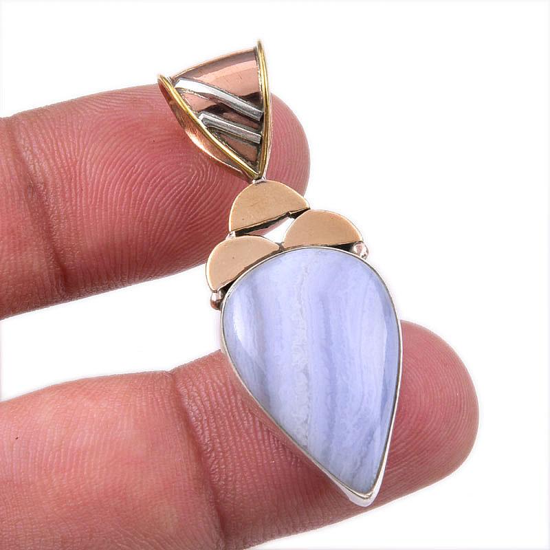 

Натуральный камень Голубой кружевной агат 925 проба Стерлинговое серебро Двухцветная подвеска 1,75 M9N77