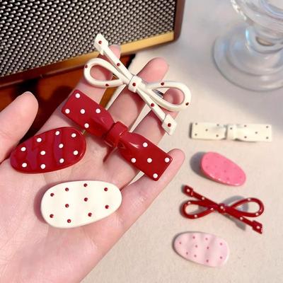 6Pcs/Set Polka Dot Oval Bow Hair Clip Sweet Hairpins Fashion Duckbill Clips Hair Accessories