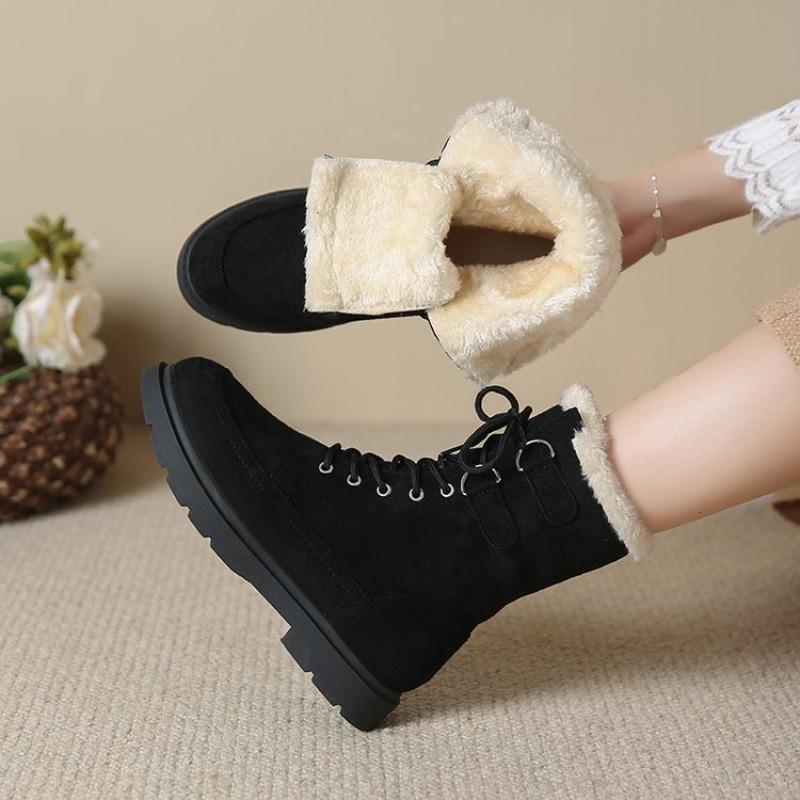 Winter New Thick Bottom Snow Boots for Women Large Size Warm Suede Casual Short Booties Lace Up Plush Cotton comfort Shoes