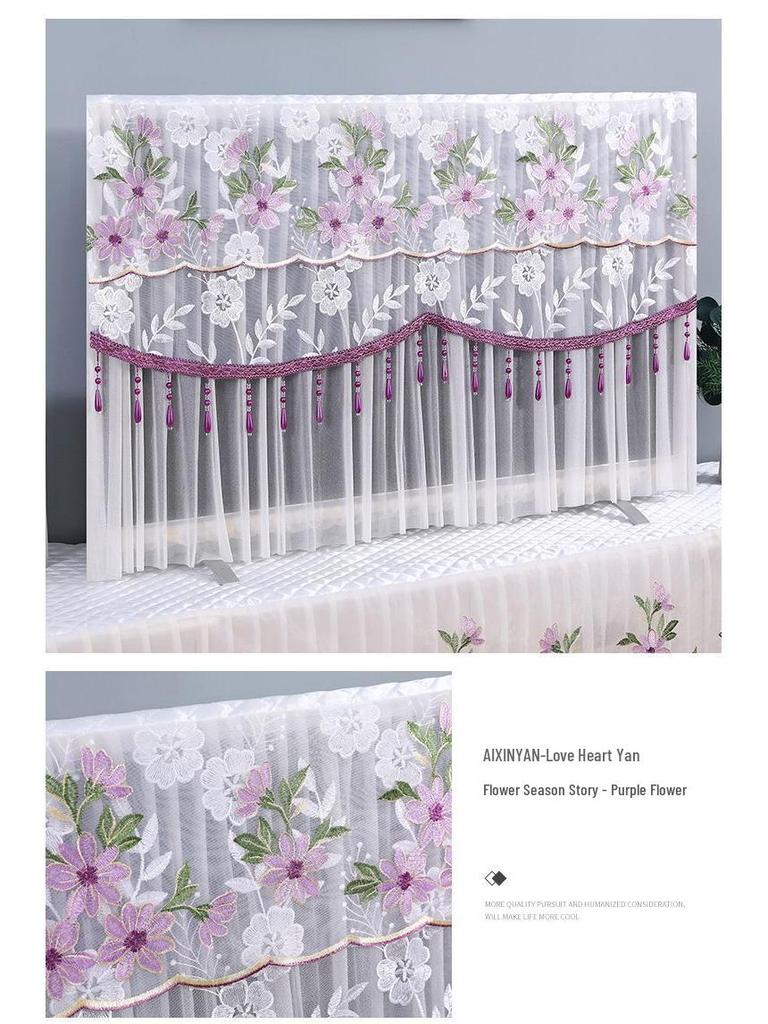 Chinese Style Lace LCD TV Dust Cover - 55-75 Inch, Wall Mount Compatible (Use Without Removal)