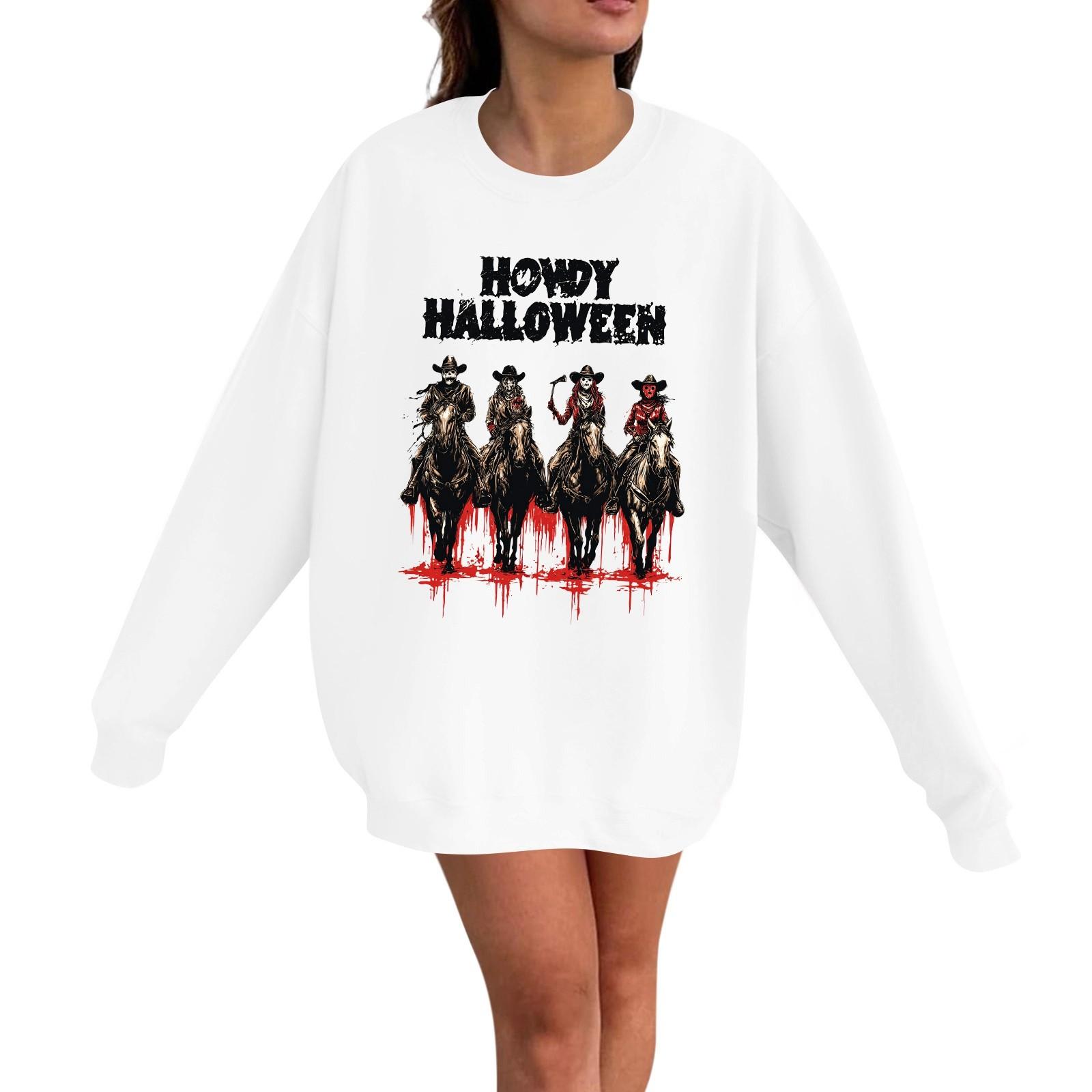 

Women s Casual Fashion Long Sleeve Halloween Print Pullover Round Neck Sweatshirt S білий