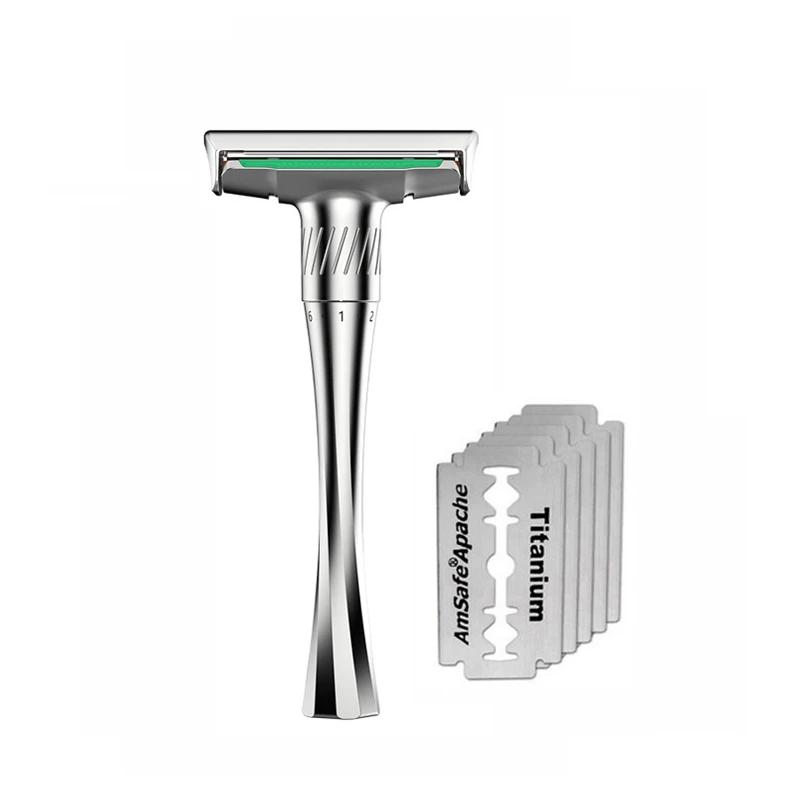 Adjustable Safety Razor Mens Folding Shaving Shaver Double Edge Classic Safety Razor With 5 PCS Titanium Coated Blades