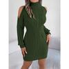 QICED Autumn and Winter Casual Off-the-shoulder, Semi-high Neck, Twisted Lantern Sleeve, Hip-hugging Fur Dress for Women