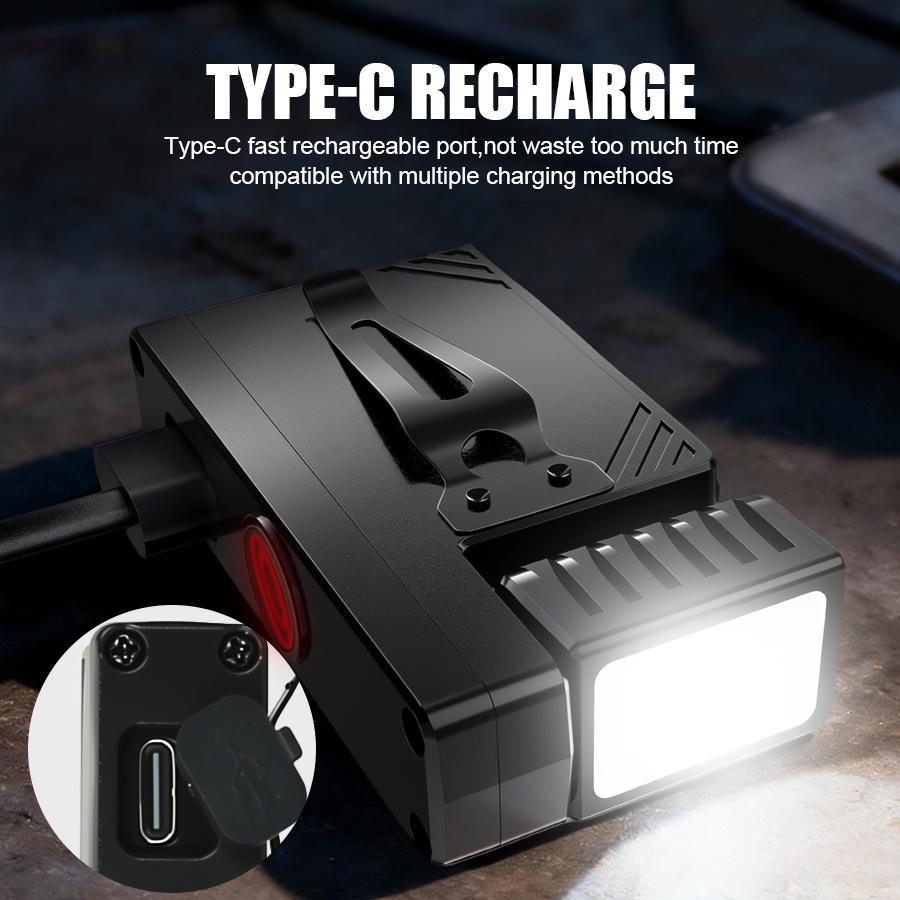 LED COB Flashlight Type C Rechargeable 600LM Portable Mini Torch Pocket Lantern Flood Work Light With Magnet For Emergency
