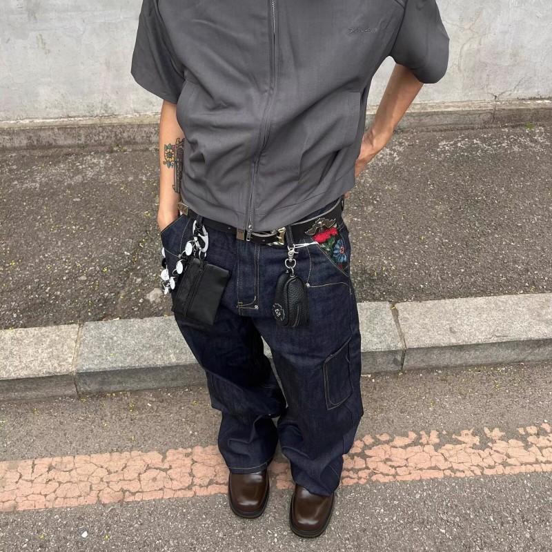 Relaxed Fit Wide Leg Straight Jeans Men Women Vintage Washed Denim Trousers With Slight Stretch