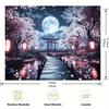2D Magical Japanese Night Tapestry Cherry Blossom & Torii Gate Under Full Moon Wall Art
