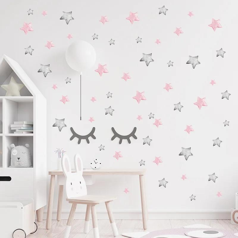 1pc Painted Pink Grey Stars DIY Wall Stickers Removable Vinyl Wall Decals for Kids room Girls Bedroom Decor Wall Decoration