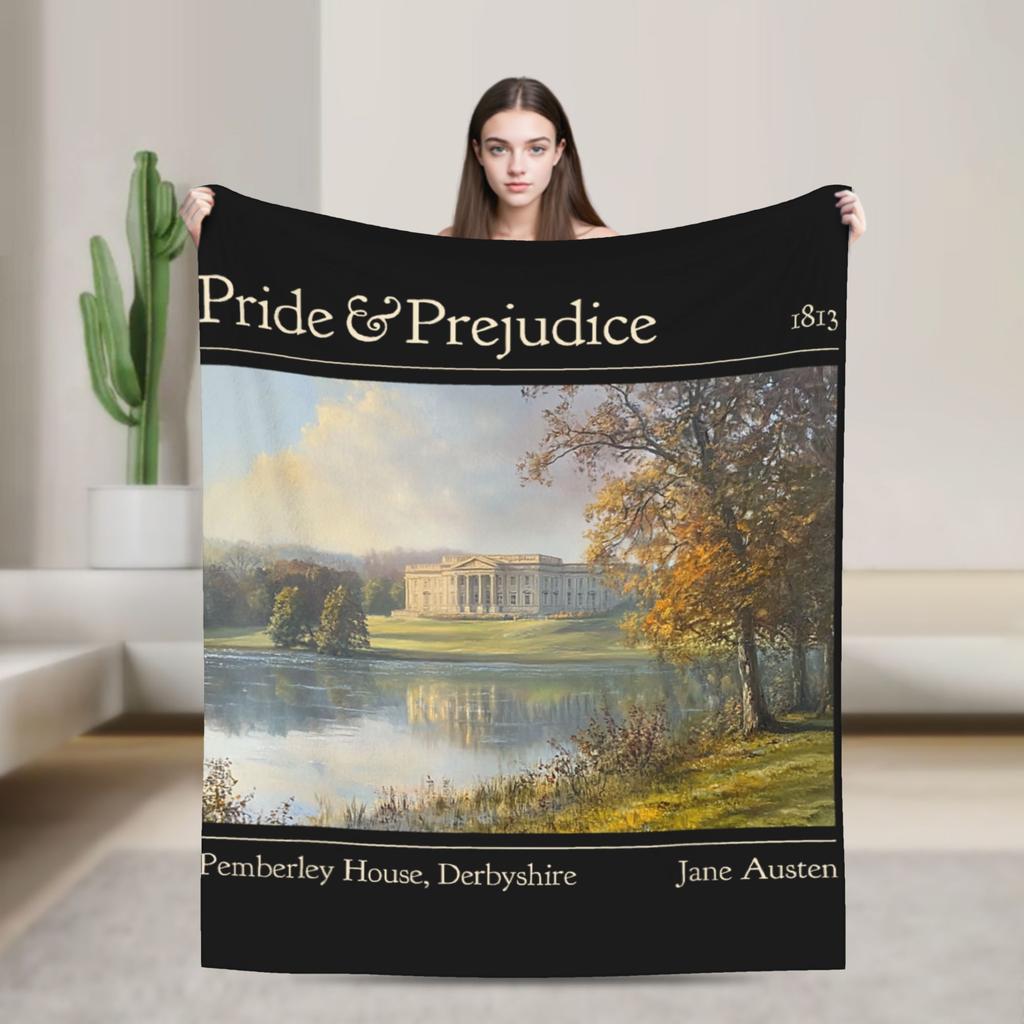 Jane Austen Pride and Prejudice Flannel Blanket Obstinate Headstrong Girls Vintage Throw Blankets for Home 200x150cm Lightweight