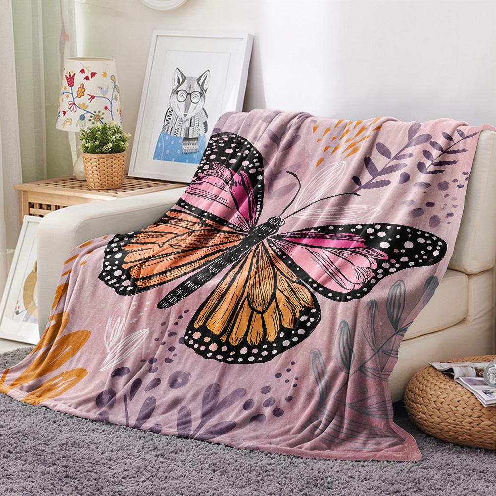 Flower Butterfly  Print Flannel Blanket, High quality Comfortable for All Seasons, Home Decor, Warmth and Comfort