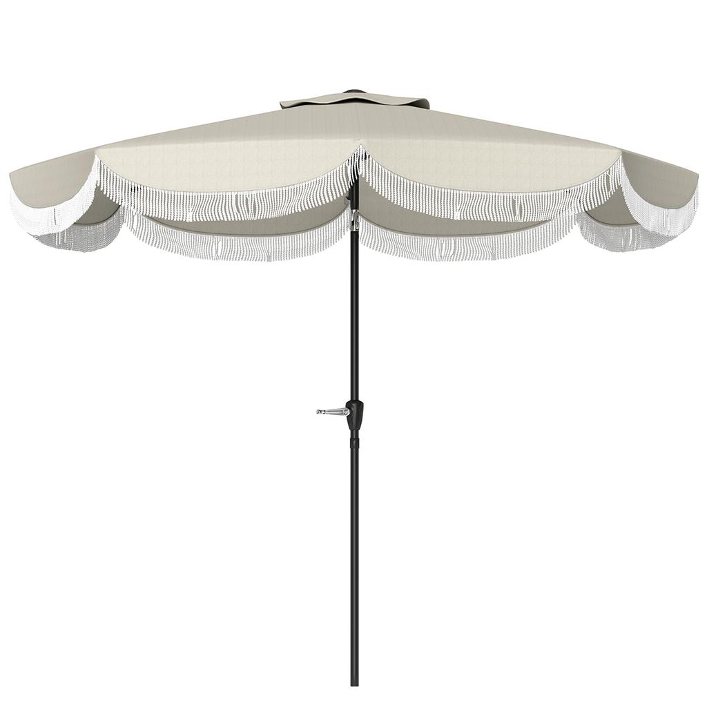Ombrellone da Giardino Rotondo 2,7x2,4 m con Manovella, in Metallo e Poliestere, Grigio Chiaro