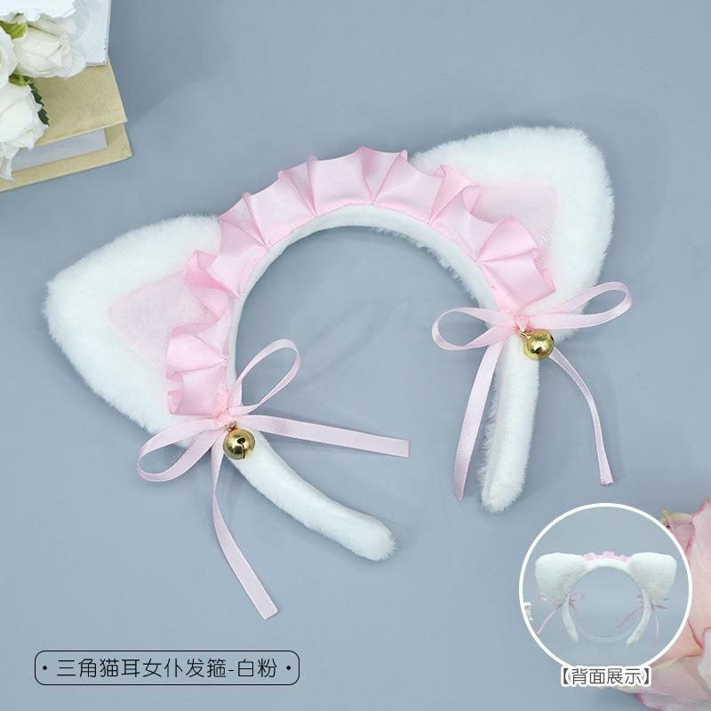 Fatto a mano ragazza Lolita Comic-Con copricapo pizzo fiocco accessori cameriera simulazione orecchie da gatto cerchietto coda da gatto costume