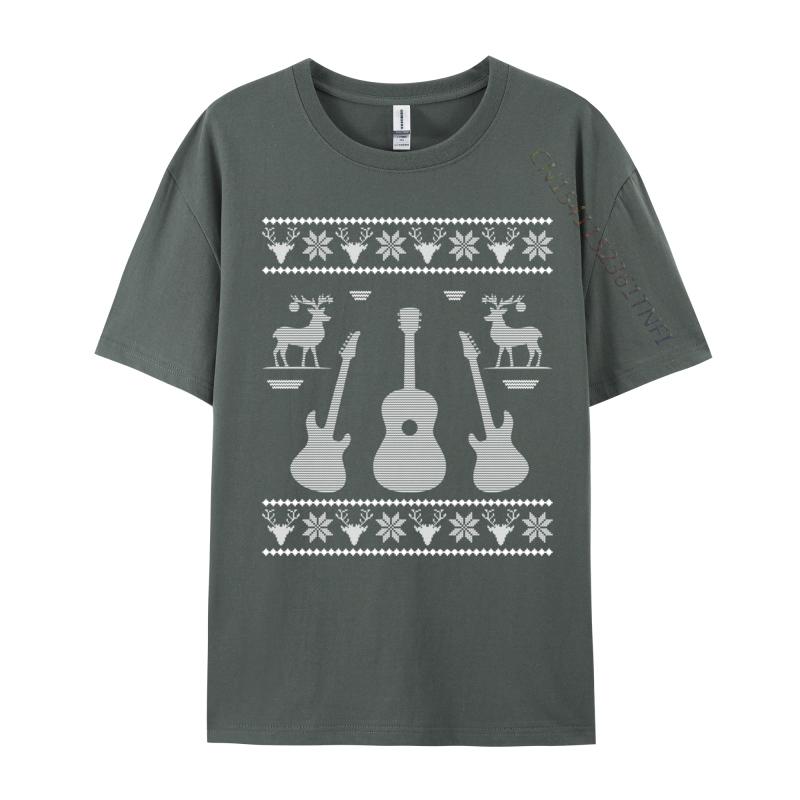 Ugly Christmas Guitar Silhouette Reindeer Snowflakes T-Shirts Great Tee Shirt Men Awesome Tees Cotton Tops T Shirt Camisas
