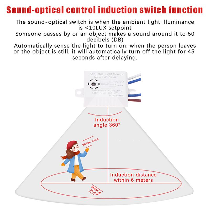Zvukový spínač s hlasovým senzorem Modul LED Akustooptické ovládání Indukční spínač Automatický senzor detekce hlasového ovládání