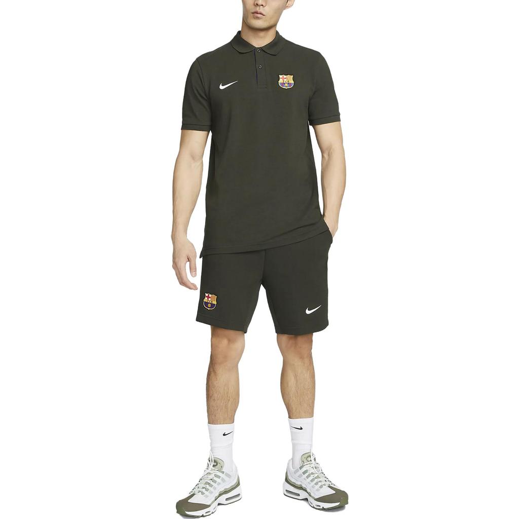 Nike Pantaloni scurți sport cu șnur FC Barcelona Tech Fleece cu imprimeu logo pentru bărbați, verde măsliniu DV5560-355